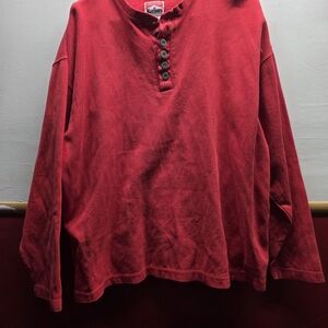 Red Henley Long Sleeve Shirt